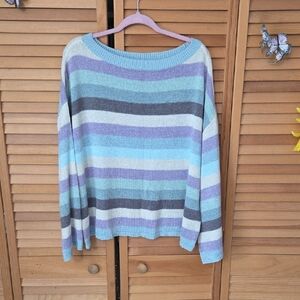 Torrid Striped Sweater - Blue, Gray, White, & Purple